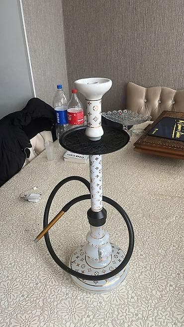 Nargilə dəsti – klassik dizaynlı, ağ rəng əsaslı, qızılı naxışlarla — 1