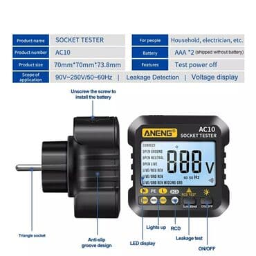 ekran sekileri: Şəbəkə test cihazı. Model: ANENG AC 10 -Əsasən elektrik — 5