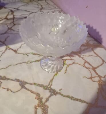 metbex ucun aksesuarlar: Şüşə ayaqlı meyvə qabi esil xursdal 👍 - Material: şüşə, buzlu (mat) — 2