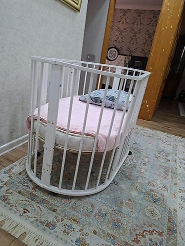 matraslar: Oval formalı uşaq beşiyi - Material: möhkəm ağ rəngli ağac/metal — 1