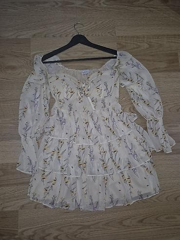 ketan don: Zərif çiçək naxışlı şifon qısa don - Rəng: açıq krem üzərində sarı və — 2