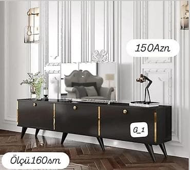 divar paneli: TV stendi – model G_1 - Rəng: qara, qızılı detallar - Ümumi dizayn — 1
