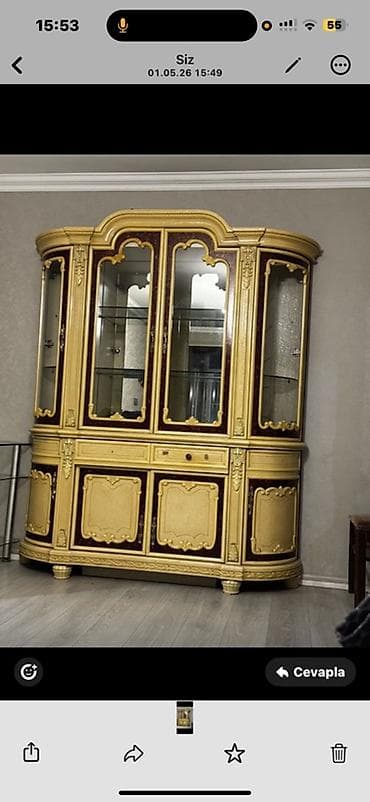 mebellerim: Klassik üslubda vitrin-bufet - Material: ağac karkas, şüşə vitrin — 1