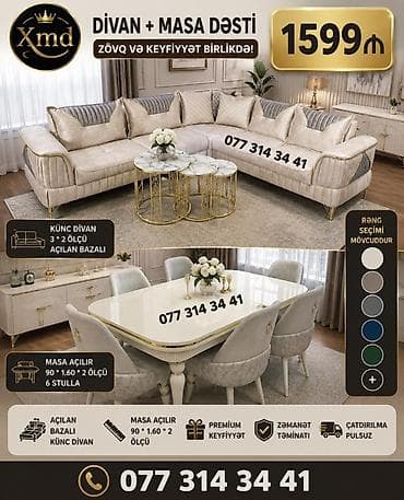parda tul: Divan + Masa Dəsti - Künc divan: 3×2 ölçü, açılan bazalı model. Rahat — 1