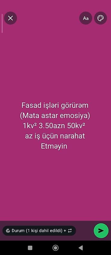 Fasad işləri – mata astar və emulsiya boyası - Xidmət: bina və fərdi