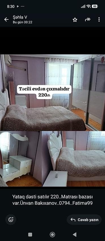 makeup masası: 077 613 12 74 Yataq dəsti satılır – 220₼. Komplekt: - Çarpayı (başlıq — 1