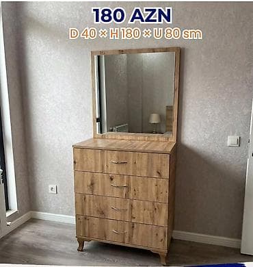 taxta komod: Taxta teksturalı güzgülü tualet masası/komod. Üst hissədə böyük — 1