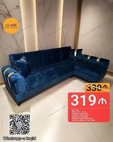 mavi divan: Künc divan, Açılan, Bazalı, Vеlur parça, Şəhərdaxili pulsuz çatdırılma — 1