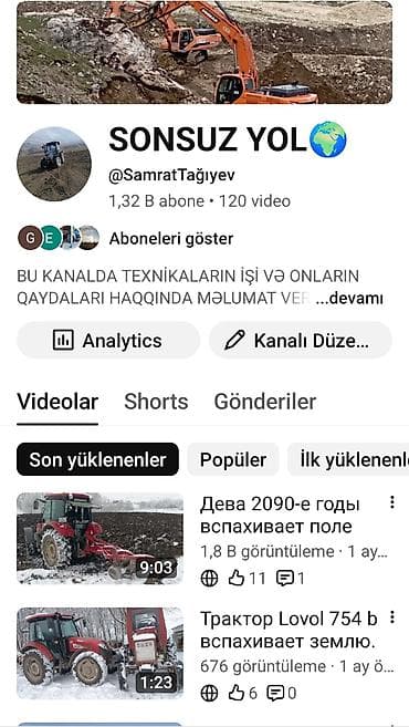 atv maşını: Məhsul/Xidmət: “SONSUZ YOL” YouTube kanalı – ağır texnika və kənd — 1