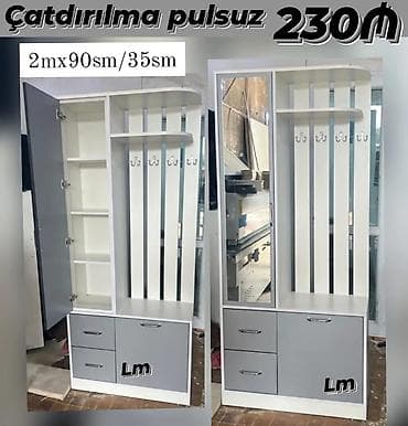 dolab kombi: 1 qapı, Güzgülü, Boz, Açılan, Düz dolab — 1
