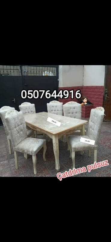 embawood masalar: Qonaq otağı üçün, Yeni, Açılmayan, Dördbucaq masa, 6 stul — 10