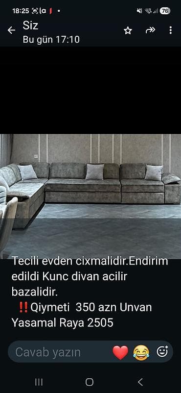 damla divan: Məhsul: Künc divan Təsvir: - Açılır mexanizmli, bazalı künc divan - — 1
