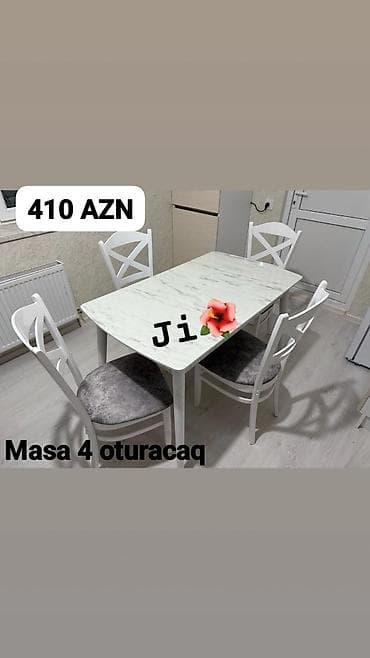 Mətbəx üçün, Yeni, Açılmayan, Dördbucaq masa, 4 stul