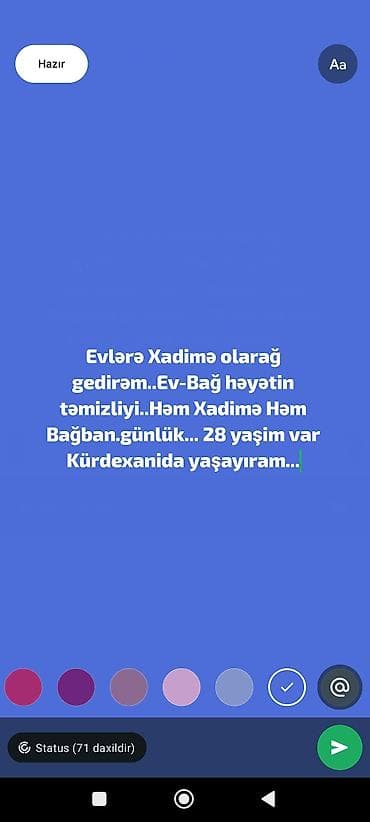bağ evine aile axtariram: Xidmət: Ev və bağ üçün gündəlik təmizlik və bağbanlıq Təsvir: - — 1