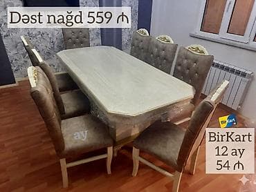 parca stul: Qonaq otağı üçün, Yeni, Açılmayan, Dördbucaq masa, 6 stul — 2