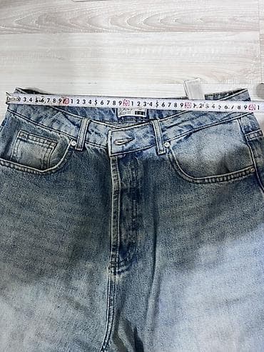paraşut şalvar: Geniş kəsimli mavi jeans şalvar - Material: qalın denim (pambıq — 5