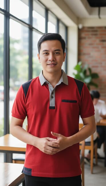 Futbolkalar: Qırmızı rəngdə kişi polo köynəyi - Model: Polo tipli, yarı düyməli — 1