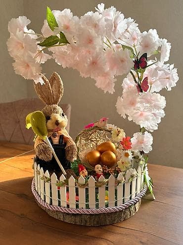 mini drel satilir: Bahar temalı dekorativ kompozisiya - Kompozisiya dairəvi taxta əsas — 3