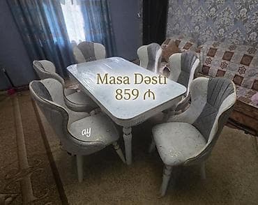 Qonaq otağı üçün, Açılmayan, Dördbucaq masa, 8 stul