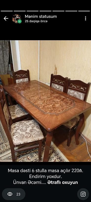 Qonaq otağı üçün, Açılan, 6 stul