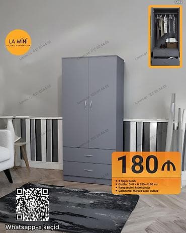 islenmis dolab satilir: 2 qapılı, Siyirməli, Digər rəng, Açılan, Düz dolab — 1