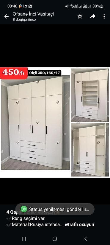 Мебель на заказ: *4 Qapılı Dolab 450AZN💥* ✔️Rəng seçimi var ✔️Material:Rusiya — 1
