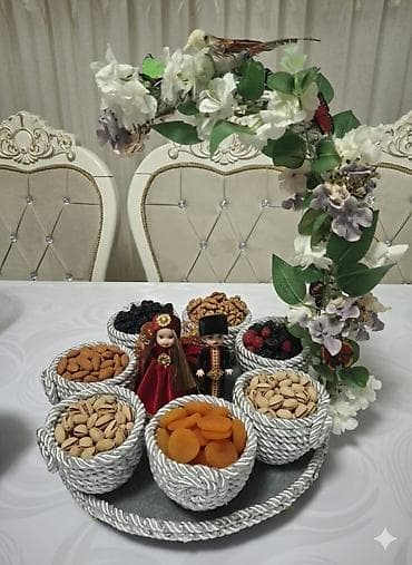 Novruz üçün əl işi bəzək dəsti - Gümüş rəngli bükmə kordonla