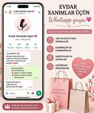 Digər gözəllik və sağlamlıq xidmətləri: Xidmət: “Evdar Xanımlar üçün” WhatsApp qrupuna dəvət Təsvir: ✨ Evdə — 1