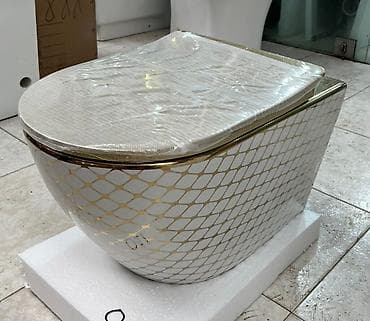 unitax: Divar tipli asma unitaz – zərif qızılı naxışlı dizayn - Model: divara — 1