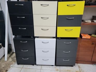 bərbər şkafı: Rəngbərəng dizaynlı, üç çekmeceli ofis dolabları. Bu dolablar — 4