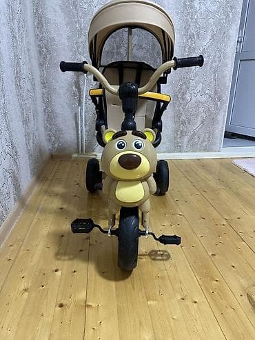 velisoped 29: Uşaq üçtəkərli velosipedi – bej rəng, ayıları xatırladan ön panel — 5