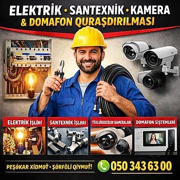 Plitə işləri: Elektrik, santexnik, kamera və domofon quraşdırılması xidməti — 1