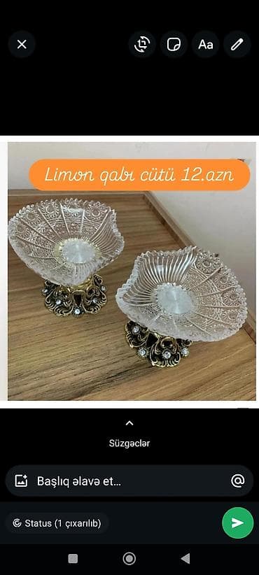 Şüşə dekorativ qablar – cüt - Model 1: “Limon qabı” – cütü 12 AZN — 1
