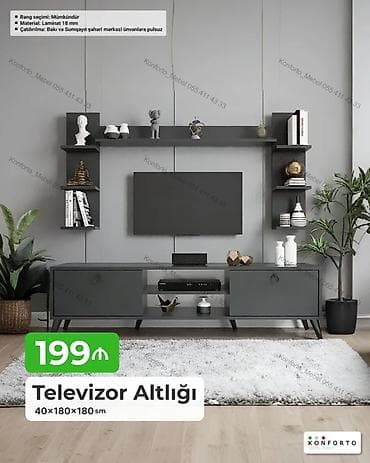 divar refleri: Televizor altlığı və divar rəfləri dəsti Ölçü: 40 × 180 × 180 sm — 1