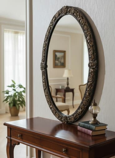 güzgü divar üçün: Güzgü Döşəmə üstü, Oval, Dekorativ, Naxışlı — 2