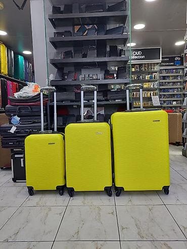 Sərnişin çamadan dəsti – 3 ölçü - Rəng: parlaq sarı - Korpus: yivli