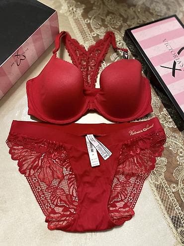 don modelleri 2023: Victoria’s Secret qadın daxili geyim dəsti – qırmızı Tam oriqinal.👍👍👍 — 1