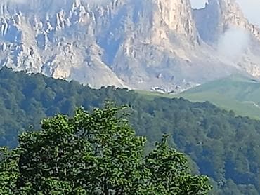 pano: Təbiət mənzərəsi fotoşəkli – dağ silsiləsi və sıx meşə panoraması - — 1