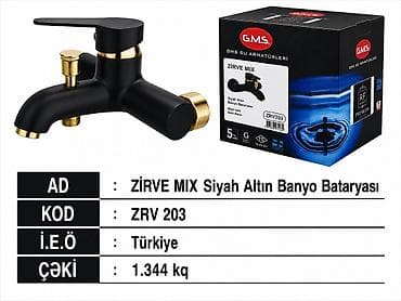 divar boyasi: Məhsul: G.M.S ZİRVE MIX Siyah Qızılı Banyo Bataryası - Model/Kod: ZRV — 1