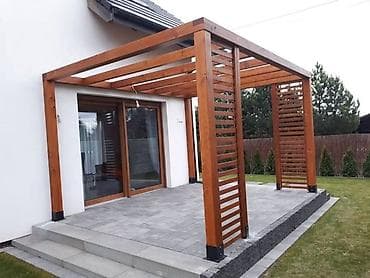 paslanmaz masa: Açıq hava üçün taxta kölgəlikli oturacaq dəsti və pergola — 5