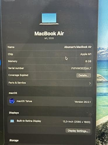Apple MacBook: Apple MacBook Air M1 (8GB / 256GB) RAM: 8 GB SSD: 256 GB Batareya — 5