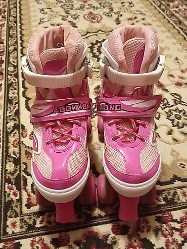 rolik oğlan üçün: Uşaq dörd təkərli konki (quad roller skates) - Rəng: çəhrayı/ağ - — 2