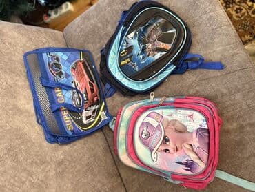 детские комплекты с начесом: Uşaq məktəb çantaları dəsti - 3 ədəd çanta: avtomobil temalı mavi — 1