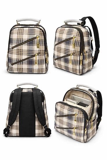 mini çanta: Qadın üçün dama naxışlı çoxbölməli bel çantası - Rəng/naxış: bej — 3