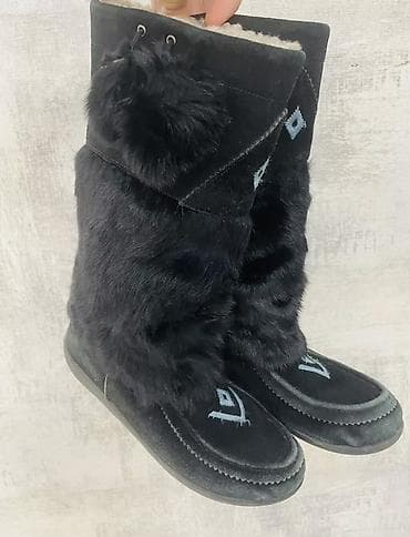 rezin cəkmələr: Qışlıq qadın çəkmələri – qara rəng - Material: süet üst hissə, ön və — 1