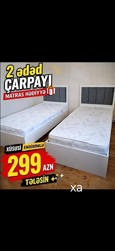 turk sekiller: İki ədəd tək nəfərlik çarpayı dəsti. Ağ rəngli korpus, yumşaq boz — 1