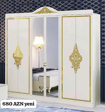 4 qapılı, Güzgülü, Ağ, Açılan, Düz dolab