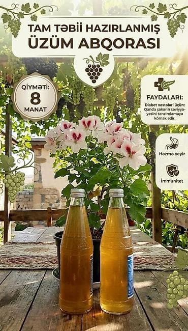 mayalı: Tam təbii hazırlanmış üzüm abqorası • Tərkib: Təmiz üzüm — 1