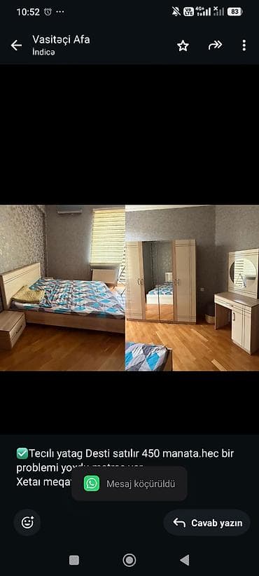 Ev üçün mebel: ✅Tecılı yatag Desti satılır 450 manata.hec bir problemi yoxdu.matras — 1