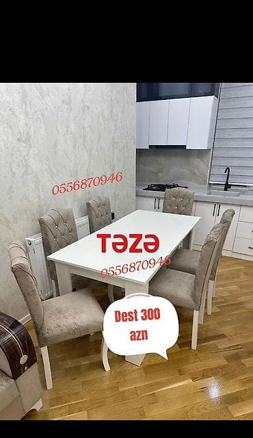 Qonaq otağı üçün, Yeni, Açılmayan, Dördbucaq masa, 6 stul